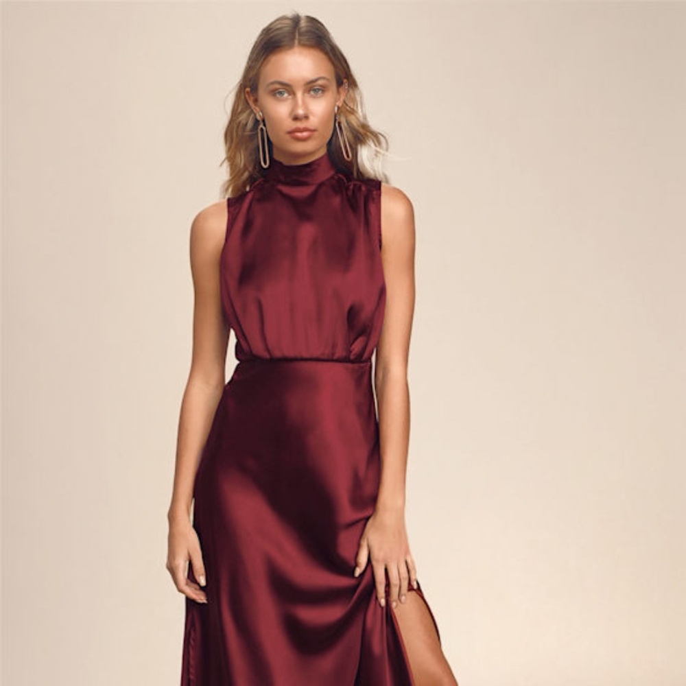Lulus Classic Elegance Wine Satin Maxi Dress Red - Size S
